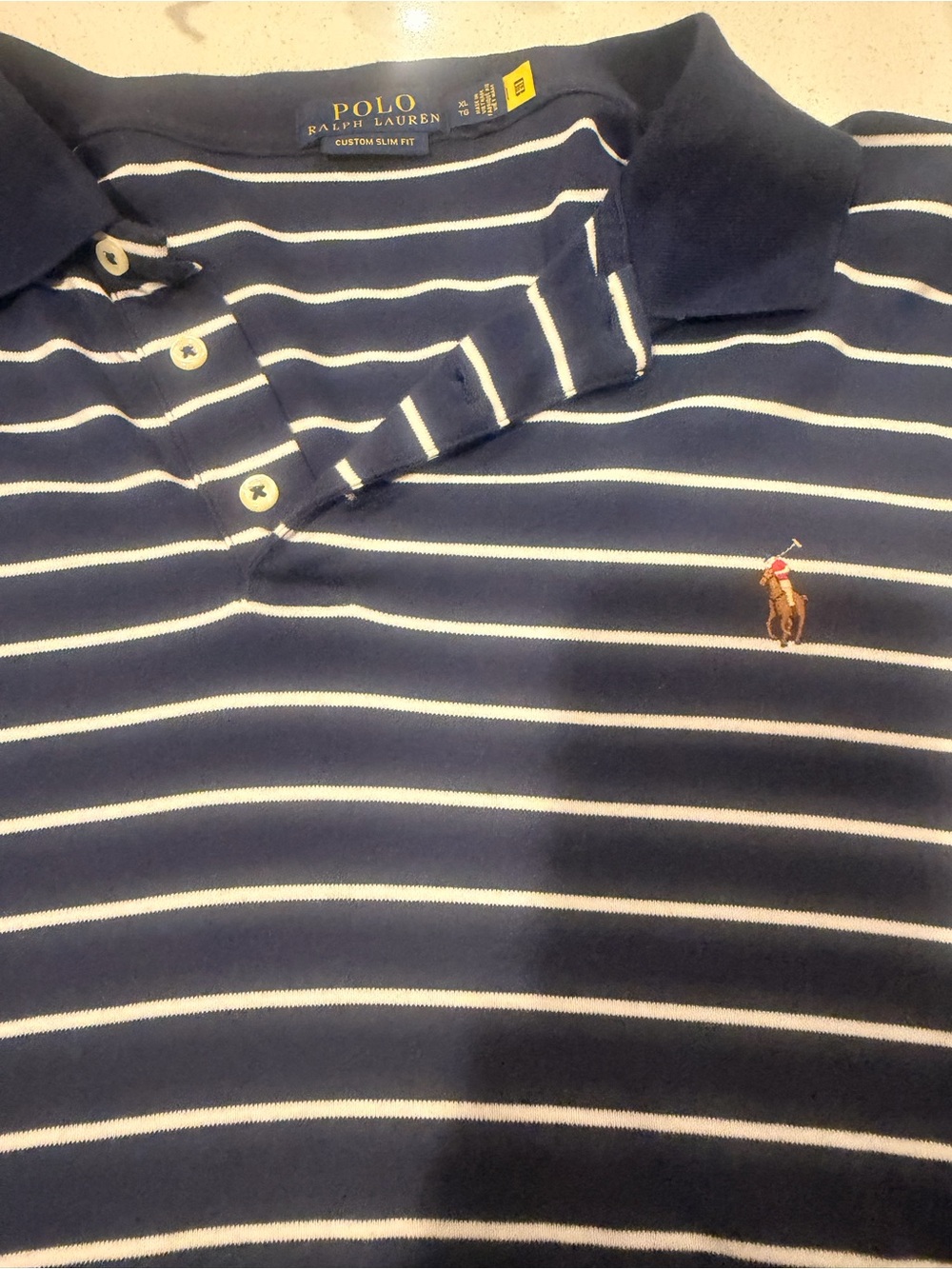 Polo by Ralph Lauren Navy with White Stripe Slim Fit Polo